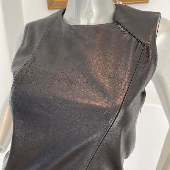 TESS GIBERSON Leather Shift Mini Black Dress Size 0 - Picture 8 of 16